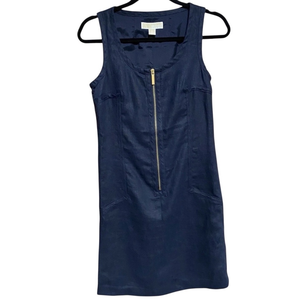 Michael Kors DK MIDNIGHT Zip Front Linen Dress Size 2 - MISSING BELT